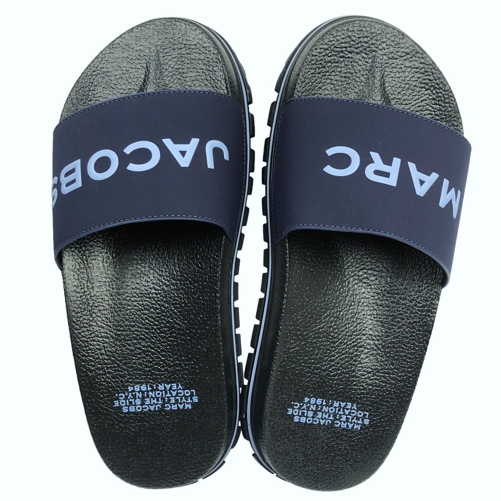 NEW Marc Jacobs Slides The Slide Sandals Logo Slip On Shoes Womens 8 / 38 Navy - Picture 4 of 9